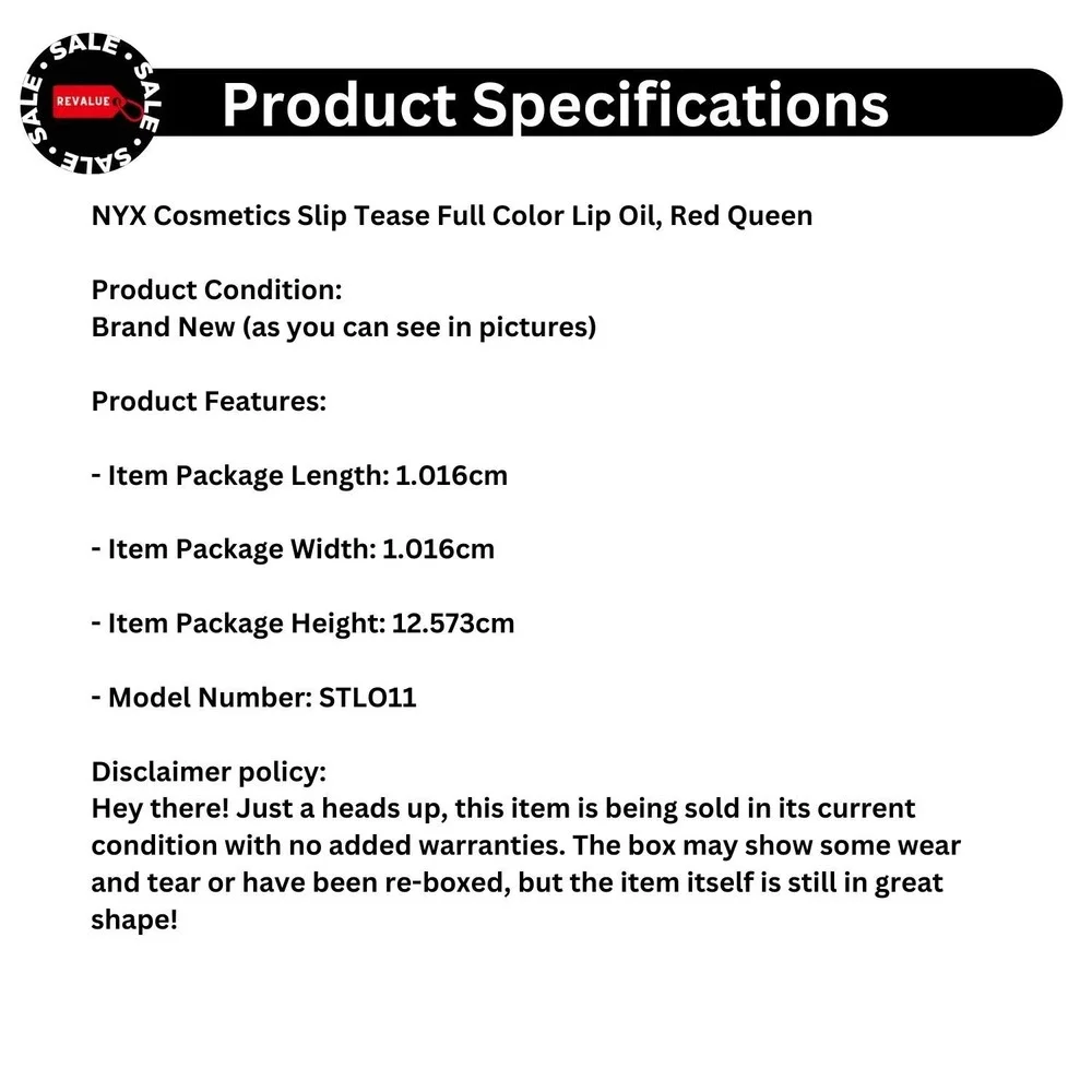 NYX PROFESSIONAL MAKEUP Cosmetics Slip Tease Full Color Lip Oil Lipstick Red